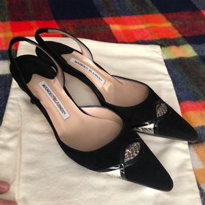 Manolo Blahnik Black Suede & Python slingback EUC